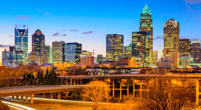 Charlotte International Airport (IATA: CLT, ICAO: KCLT) is located 7 miles west of Charlotte.